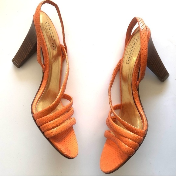 Coach Beatriz Orange Snake Embossed Strappy Sandals - Picture 7 of 15